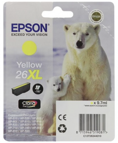 T2634 уцененный C13T26344010 Картридж желтый № 26XL для Epson XP-600/ 605/ 700/ 710/ 800/ 820 (700 ст