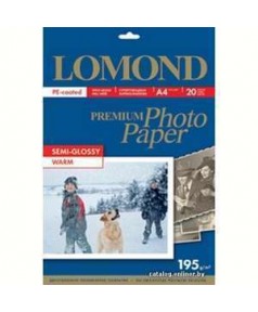 Бумага LOMOND A4 Premium Semi Glossy Warm, 20листов, 195 г/ м2 полуглянцевая, тепло-белая микропористая фотобумага для струйной печати [1101307]