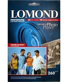 [1103104] Фотобумага LOMOND A5 SUPER GLOSSY BRIGHT, Суперглянцевая ярко-белая микропористая фотобумага для струйной печати, 20 л. 260 г/ м2